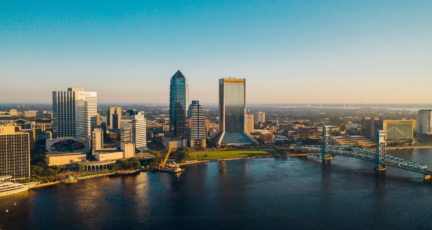 An aerial view of Jacksonville, where you can sell your house to a We Buy Houses company.